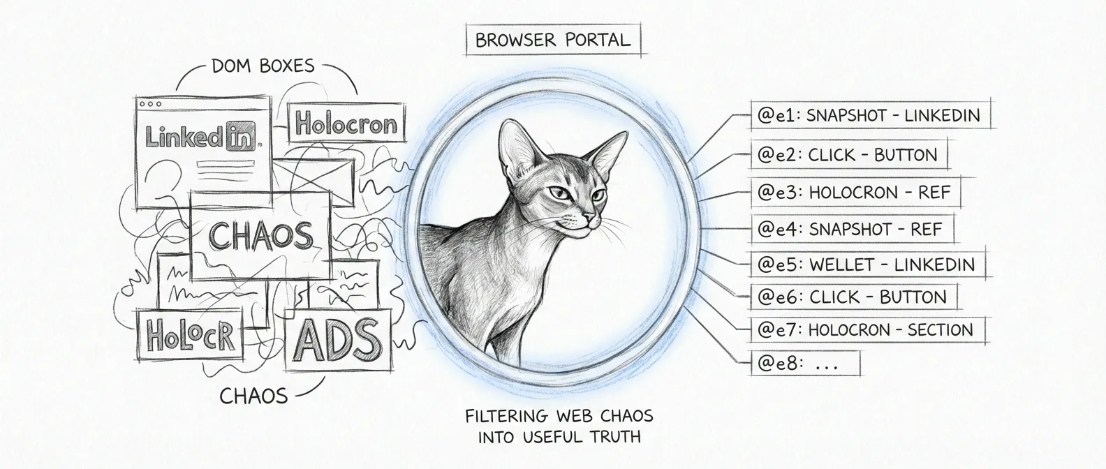 The browser portal — Tommy filtering a screaming web page down to the few elements that actually deserve his attention