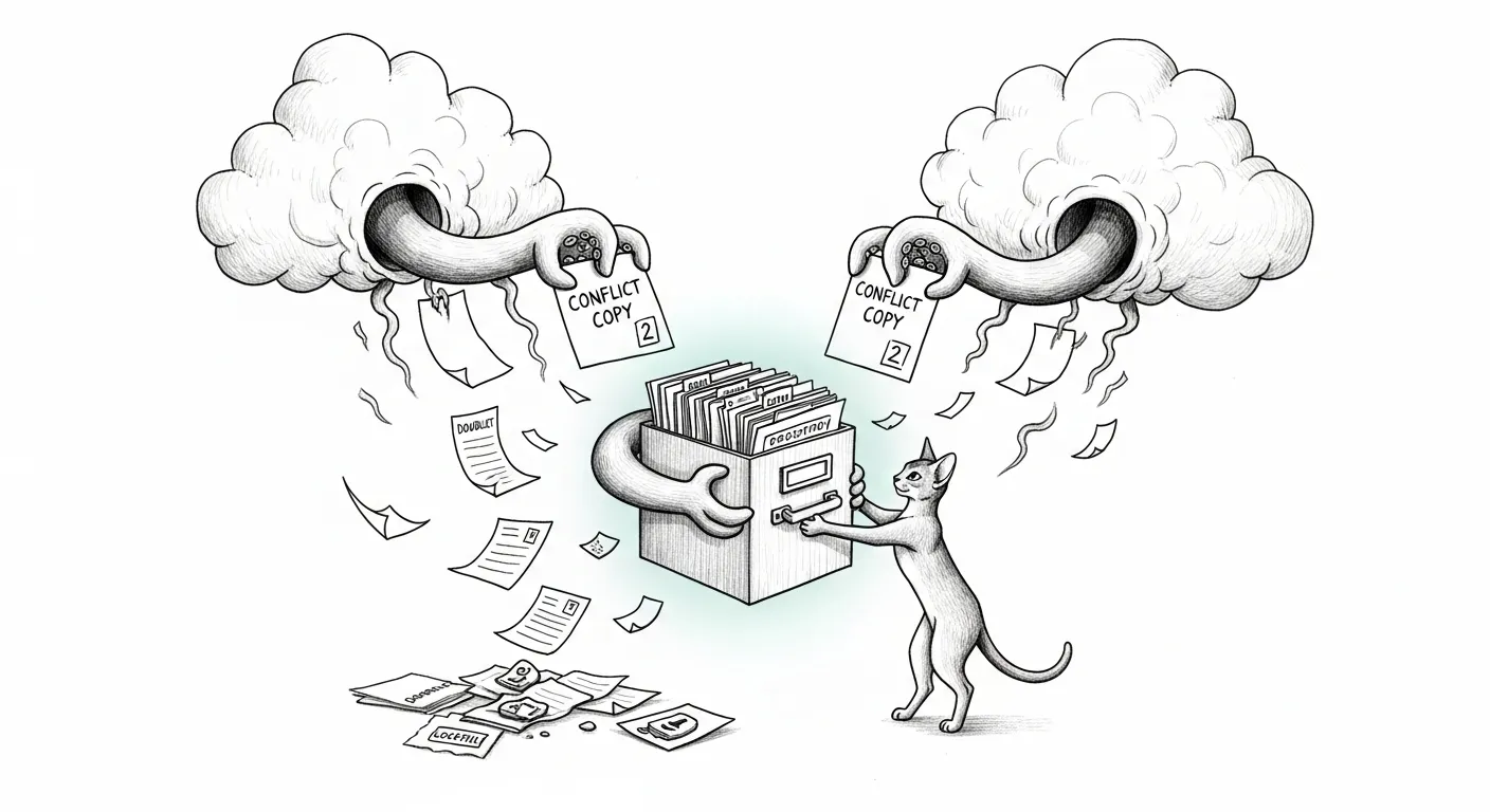 Tommy rescues a git repo from two cloud tentacles both making conflict-copies of its .git.