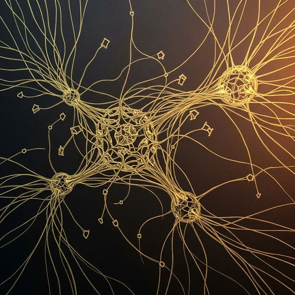 Golden threads of knowledge being woven into neural network layers — the LoRA merge visualized.