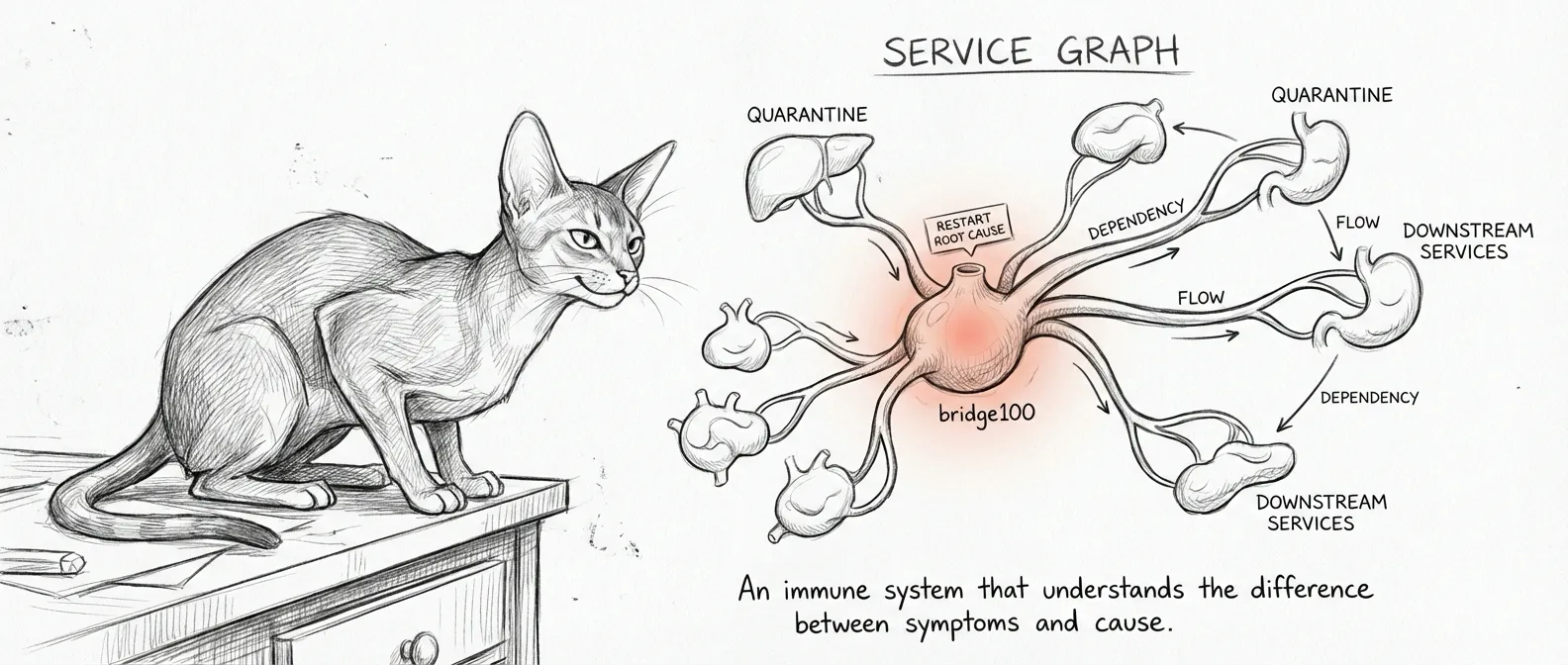 The dependency tree — twenty-eight services, one truth